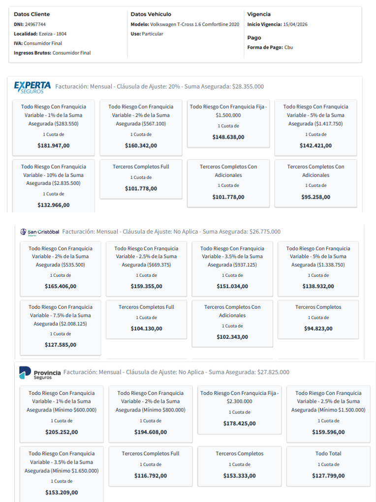 Multicotizador de seguros para productores